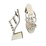 French Sole Foster Gold Triangle Stud Sandals Beige Leather 7.5 Block Heel Photo 2