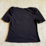DR2 Black Ribbed Puff Short Sleeve Top Size L Photo 1