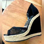 Elle  Black Velvet & Mesh Espadrille Wedge Shoes Women's Size 5 MED Photo 3