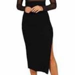 Elegant Black Long Sleeve Midi Dress With Side Slit Women’s Size Large Photo 0