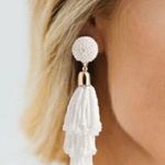 Anthropologie Panacea White Bead Tassel Earrings with Gold Accent - NEW Photo 1
