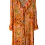 Wild Fable Duster Top Womens Small Orange Floral Maxi Ruffled Party Night Out Photo 2