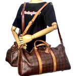 Ralph Lauren Brown Green Tartan Plaid Boston Duffle Travel Tote Shoulder Bag 40 Photo 14