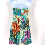 Cache Y2K  Gold Metallic Strapless Mini Dress Blue Silk Sz 0 XS Coquette Shimmer‎ Photo 2