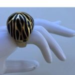 Vintage Enamel Zebra Round Ring Gold Black Women’s Size 6.5” Statement Ring Photo 1