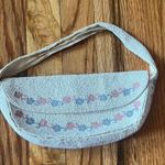 White beaded shoulder bag with flower pink and blue pattern detailing Photo 1