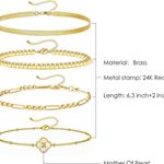 Gold Bracelets for Women Girls, 24K Real Gold Plated A-Z Letter Sets Link Chain Bracelets Stack, Photo 1