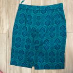 J.Crew Dark Navy Blue, Aqua and Green Printed Medallion Pencil Skirt, size 4 Photo 4