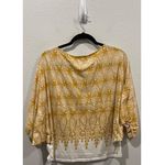 Anthropologie DELETTA Gold Geometric Boxy Batwing 3/4 Sleeve Boho Blouse Photo 3