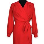 Topshop | Size 2 | Red Long Sleeve Bubble Texture Satin Wrap Minidress Photo 3