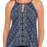 MiracleSuit  Paillette Peephole High Neck Tankini Top Size 14 Blue Stripe New Photo 0