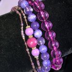 Lot of 4 Purple Pink Beads Beaded Boho Stretchy Bracelets Photo 0