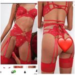 For Love & Lemons  Rosa Lace Heart Bra and Garter Belt, Red, Small Photo 10
