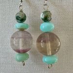 Green/blue/purple stone drop earrings Blue Photo 0