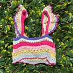 ZARA  Pink Blue Cream Crochet Crop Top Size Small Photo 2