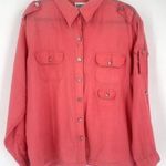 Chico's Vintage Chico’s 100% Linen Pink Bombay Button Down Shirt Size XL Roll Tab‎ Photo 0