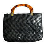 Vintage 60s/70s Black Mesh Handbag‎ w/ Tortoise Lucite Handles, Zip Top Photo 0