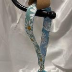 Handmade  Green and Blue Daisy Wristlet Keychain with Blue Pompom Photo 0