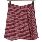H&M  Button Front Mini Skirt Womens 4 Red White Geometric 100% Viscose Indie Boho Photo 2