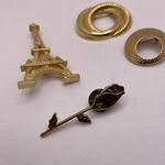 Lot Of 4 Women’s Gold Tone Brooch Pins Metal Eiffel Tower, Rose Photo 6