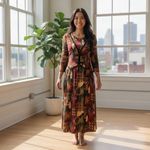 Vintage Southwestern Print Maxi Vest Dress Size Large EUC, Earthy Southwestern Red Photo 7