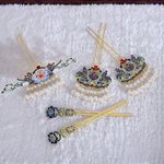 Elegant Oriental Hair Accessory Set – 5 PCS Gold Tone Crown Tiara Pearl New Blue Photo 1