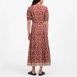 Madewell  Pintucked Puff Sleeve Red Floral Midi Dress Size‎ 2 Photo 3
