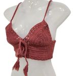 American Eagle  Cropped Fit Crochet Knit Top Tassel Tie Front Rust Brown Small Photo 1