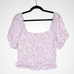 Lost + Wander NWT Smocked Floral Crop Blouse Top Women Purple White Size Large Photo 1
