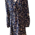 Blue Floral Plunge Neck A Line Mini Dress Photo 0