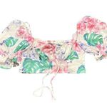 Apeach Tropical Peasant Puff Sleeve Stretchy Crop Top Summer Boho Medium Pink Photo 0