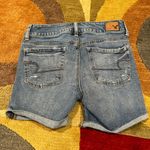 American Eagle Like-New  Stretch Midi Denim Jean Shorts Distressed Size 0 Photo 3