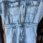 BLANK NYC  denim romper utility short sleeve button down pockets acid light wash Photo 3