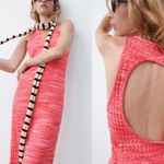 ZARA NWT RED RIBBED LONG OPEN BACK MIDI DRESS STRETCH BLOGGERS FAV Large Photo 3