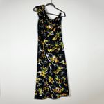 Ieena For Mac Duggal Black Floral Print Draped One Shoulder Midi Cocktail Dress Photo 0