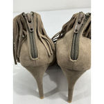 Bongo Womans Edge Size 7.5m Tan Open Toe Zip Fringe Stiletto Pumps Photo 4