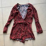 Blue Life Planet Blue Red Snakeskin Wrap Front Deep V Romper Photo 1