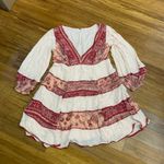 Free People  My Love Mini Dress Women Size Small Boho Tiered Long Sleeve Pom Trim Photo 0