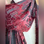 Vintage Burgundy Burnout Velvet Fringe Boho Scarf Art Deco Revival Whimsigoth Black Photo 2
