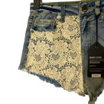 Mind Code Lace Detail Distressed Raw Hem Trim Short Denim Jean Shorts Women Sz S Photo 2