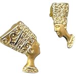 Vtg Earrings Egyptian Nefertiti Pharaoh Queen Post Style Pierced 80s Gold Photo 2
