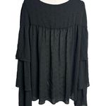 Happy x Nature Swiss Dot Flowy Blouse tiered bell sleeve tassel tie black sz L Size L Photo 1