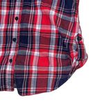 No Boundaries  Womens Plaid Flannel Shirt Top Red Navy Blue Collared Long Sleeve Photo 5