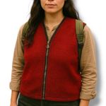 Vintage 90s Coldwater Creek Burgundy Red Wool Knit Sweater Zip Vest Black Trim Size L Photo 0