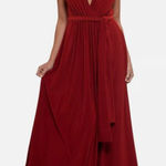 Betsy and Adam  Tie Belt V-Neck‎ Gown Women's 6 Burgundy Sleeveless Formal NWT Photo 0