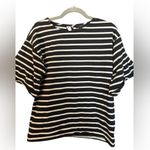 J.Crew 	Women's Black and White Striped Bell Ruffle Sleeve Boatneck Blouse Photo 2
