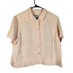 Jessica Howard Linen Pale Pink Beaded Pleated Trim Button Down Shirt Women Sz 16 Photo 0