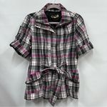 Odyn small purple plaid waterproof zipper top jacket shirt w/belt pockets Photo 0