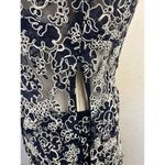 Monique Lhuillier ML Navy Floral Lace Sheath Midi Skirt Sheer V Neck Top Size 10 Photo 4