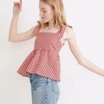 Madewell  Peplum Tie Back Seersucker Gingham Top Photo 1